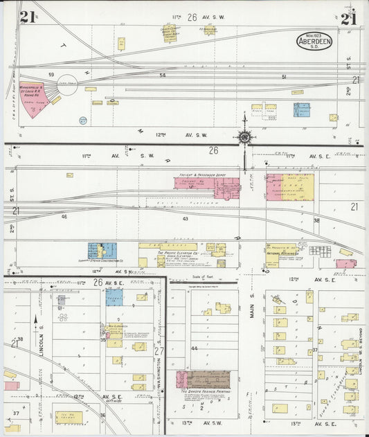 Sanborn Fire Insurance Map from Aberdeen, Brown County, South Dakota (1923), Sheet #0021 - Historic Sanborn Fire Insurance Map Print, vintage old map wall art, antique decor, genealogy gift, South Dakota South Dakota map