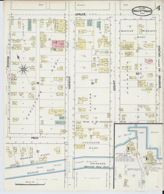 Sanborn Fire Insurance Map from Sault Sainte Marie, Chippewa County, Michigan (1890), Sheet #0004 - Historic Sanborn Fire Insurance Map Print, vintage old map wall art, antique decor, genealogy gift, Michigan Michigan map