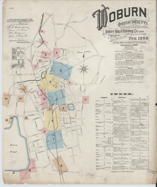 Sanborn Fire Insurance Map from Woburn, Middlesex County, Massachusetts (1888), Sheet #0001 - Historic Sanborn Fire Insurance Map Print, vintage old map wall art, antique decor, genealogy gift, Massachusetts Massachusetts map