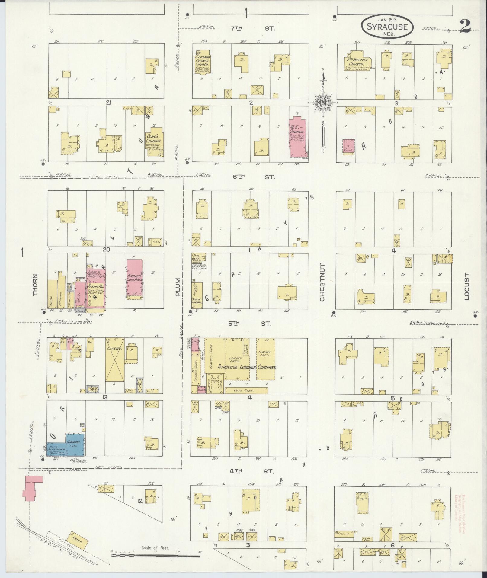 Sanborn Fire Insurance Map from Syracuse, Otoe County, Nebraska (1913), Sheet #0002 - Historic Sanborn Fire Insurance Map Print, vintage old map wall art, antique decor, genealogy gift, Nebraska Nebraska map