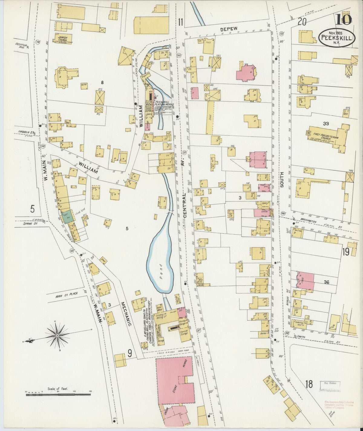 Sanborn Fire Insurance Map from Peekskill, Westchester County, New York (1905), Sheet #0010 - Historic Sanborn Fire Insurance Map Print, vintage old map wall art, antique decor, genealogy gift, New York New York map