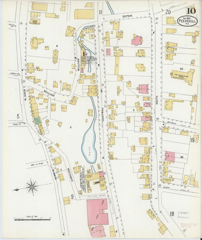 Sanborn Fire Insurance Map from Peekskill, Westchester County, New York (1905), Sheet #0010 - Historic Sanborn Fire Insurance Map Print, vintage old map wall art, antique decor, genealogy gift, New York New York map