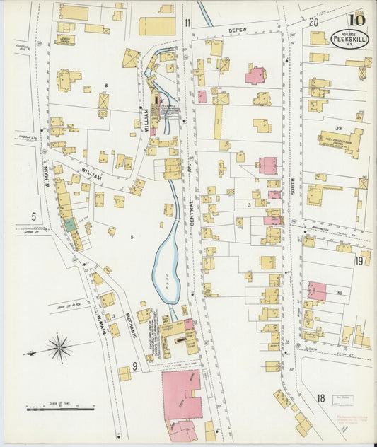 Sanborn Fire Insurance Map from Peekskill, Westchester County, New York (1905), Sheet #0010 - Historic Sanborn Fire Insurance Map Print, vintage old map wall art, antique decor, genealogy gift, New York New York map
