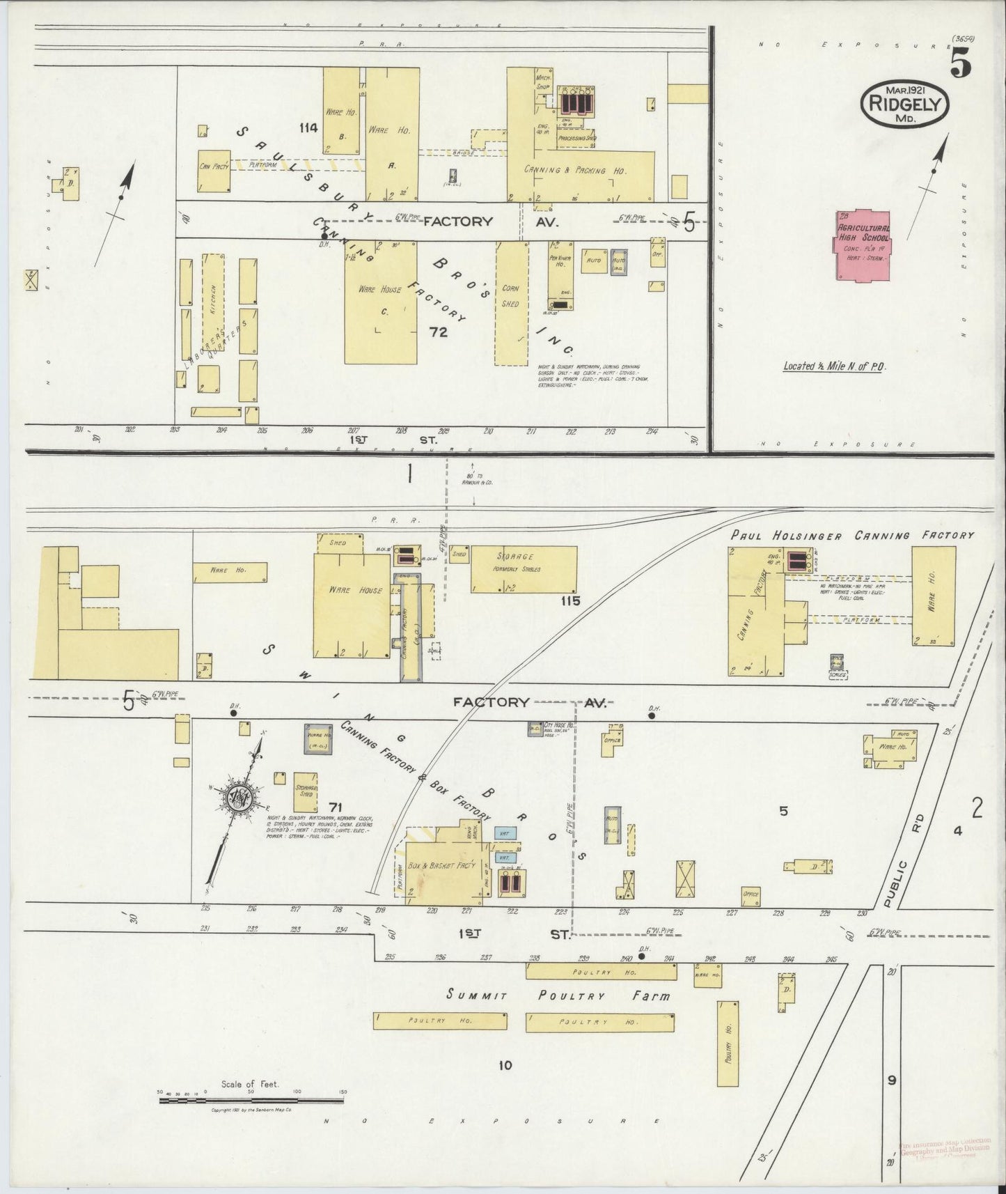 Sanborn Fire Insurance Map from Ridgely, Caroline County, Maryland (1921), Sheet #0005 - Historic Sanborn Fire Insurance Map Print, vintage old map wall art