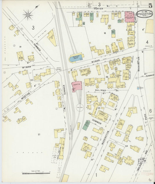 Sanborn Fire Insurance Map from Stoughton, Norfolk County, Massachusetts (1896), Sheet #0005 - Historic Sanborn Fire Insurance Map Print, vintage old map wall art, antique decor, genealogy gift, Massachusetts Massachusetts map