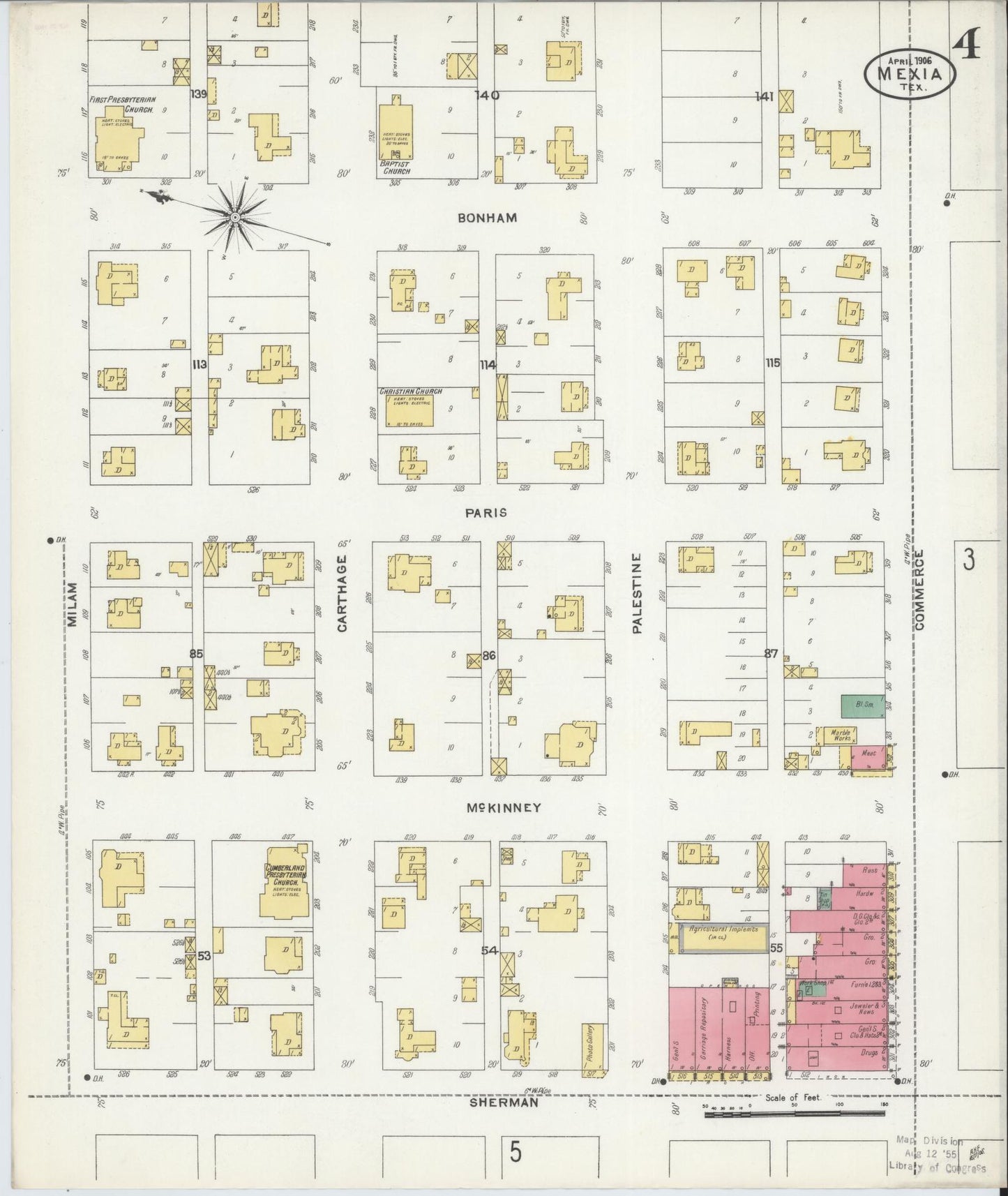 Sanborn Fire Insurance Map from Mexia, Limestone County, Texas (1906), Sheet #0004 - Complete Map Set gallery image, historic Sanborn map, vintage wall art, Texas Texas