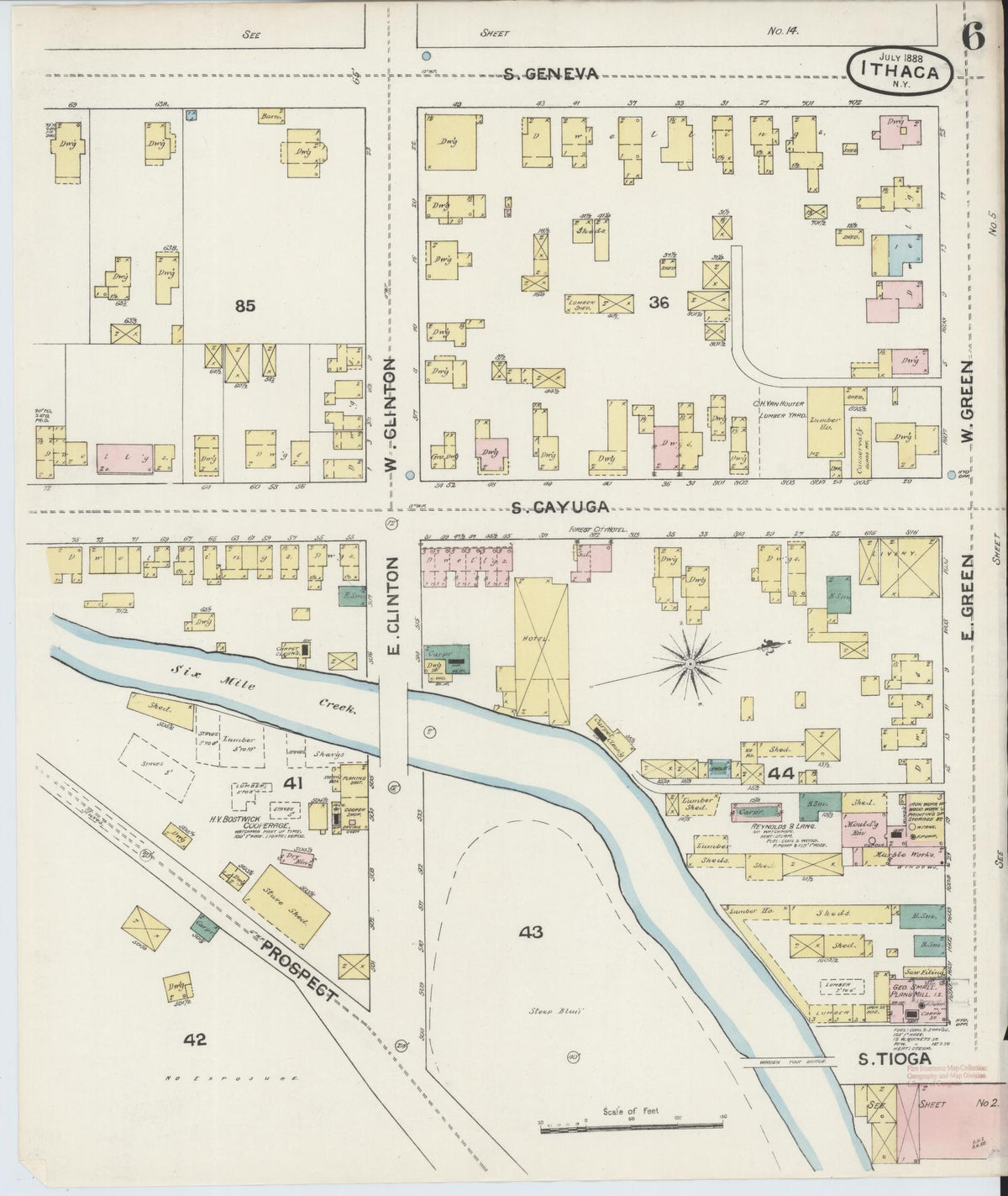 Sanborn Fire Insurance Map from Ithaca, Tompkins County, New York (1888), Sheet #0006 - Complete Map Set gallery image, historic Sanborn map, vintage wall art, New York New York