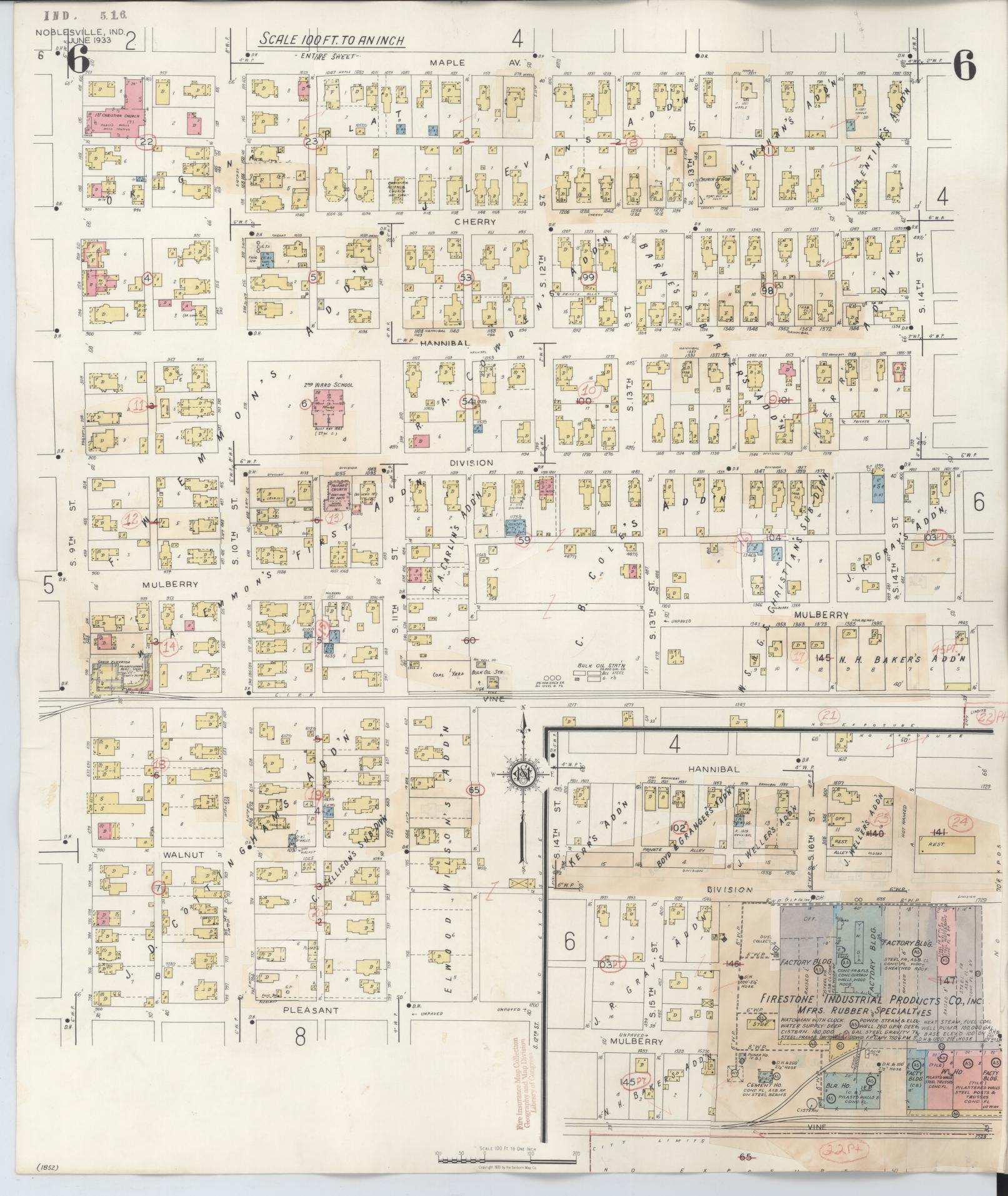 Sanborn Fire Insurance Map from Noblesville, Hamilton County, Indiana (1947), Sheet #0006 - Complete Map Set gallery image, historic Sanborn map, vintage wall art, Indiana Indiana