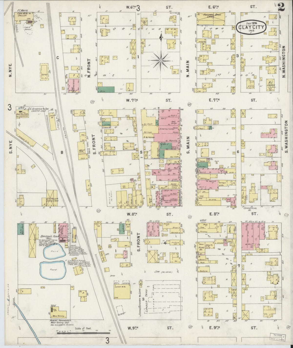 Sanborn Fire Insurance Map from Clay City, Clay County, Indiana (1896), Sheet #0002 - Historic Sanborn Fire Insurance Map Print, vintage old map wall art, antique decor, genealogy gift, Indiana Indiana map