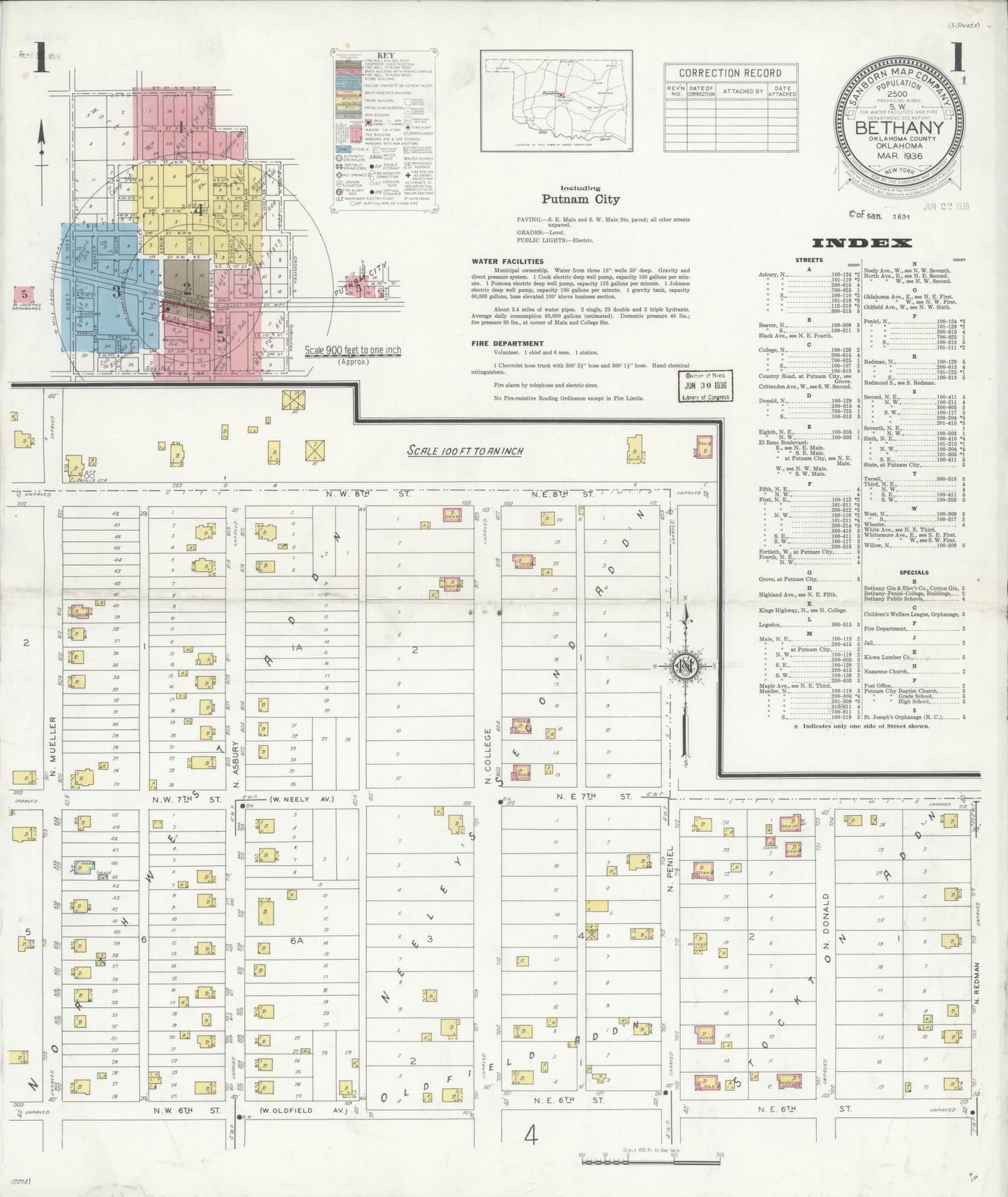 Sanborn Fire Insurance Map from Bethany, Oklahoma County, Oklahoma (1936), Sheet #0001 - Complete Map Set gallery image, historic Sanborn map, vintage wall art, Bethany Oklahoma
