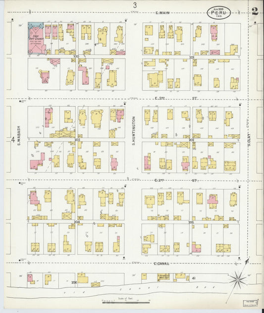 Sanborn Fire Insurance Map from Peru, Miami County, Indiana (1899), Sheet #0002 - Historic Sanborn Fire Insurance Map Print, vintage old map wall art, antique decor, genealogy gift, Indiana Indiana map