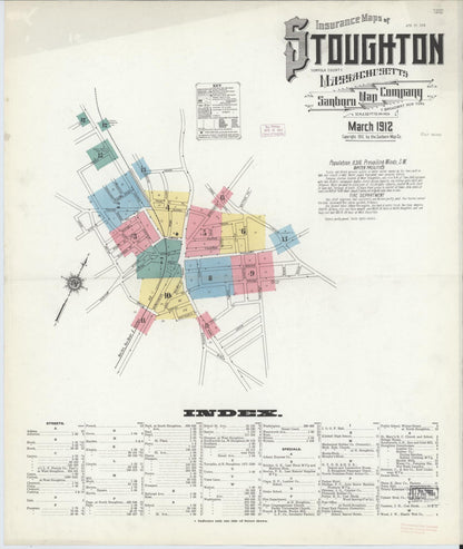 Sanborn Fire Insurance Map from Stoughton, Norfolk County, Massachusetts (1912), Sheet #0001 - Complete Map Set gallery image, historic Sanborn map, vintage wall art, Massachusetts Massachusetts