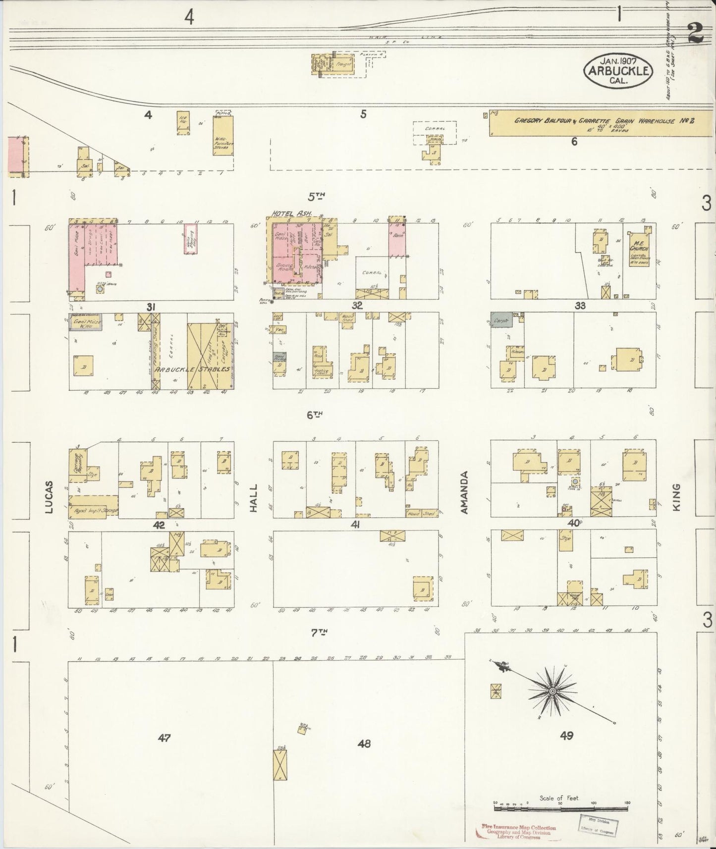 Sanborn Fire Insurance Map from Arbuckle, Colusa County, California (1907), Sheet #0002 - Historic Sanborn Fire Insurance Map Print, vintage old map wall art, antique decor, genealogy gift, California California map