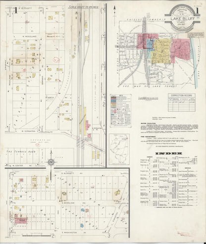 Sanborn Fire Insurance Map from Lake Bluff, Lake County, Illinois (1944), Sheet #0001 - Complete Map Set gallery image, historic Sanborn map, vintage wall art, Illinois Illinois