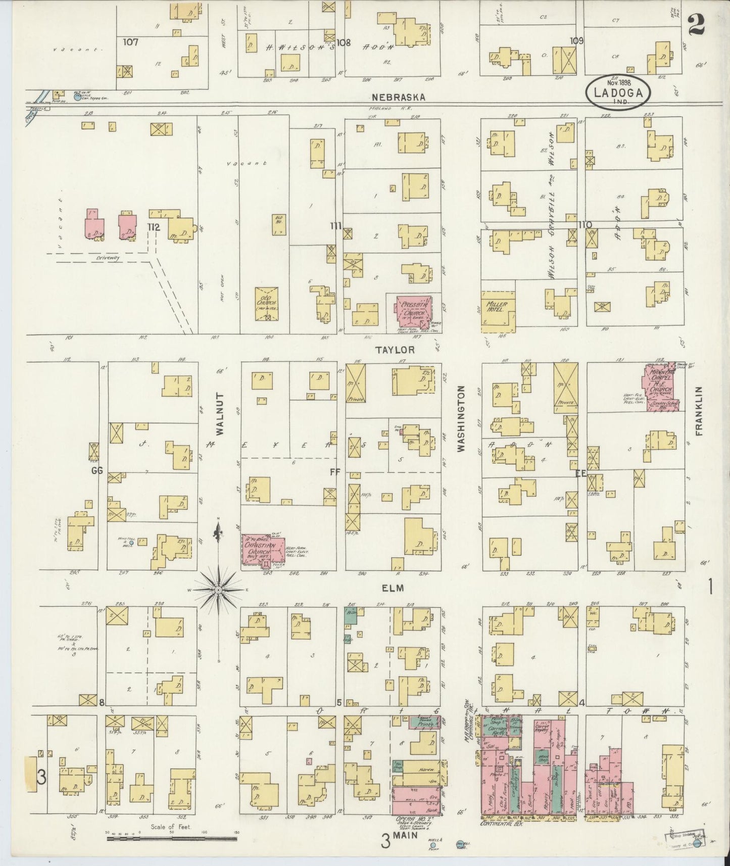 Sanborn Fire Insurance Map from Ladoga, Montgomery County, Indiana (1898), Sheet #0002 - Complete Map Set gallery image, historic Sanborn map, vintage wall art, Indiana Indiana