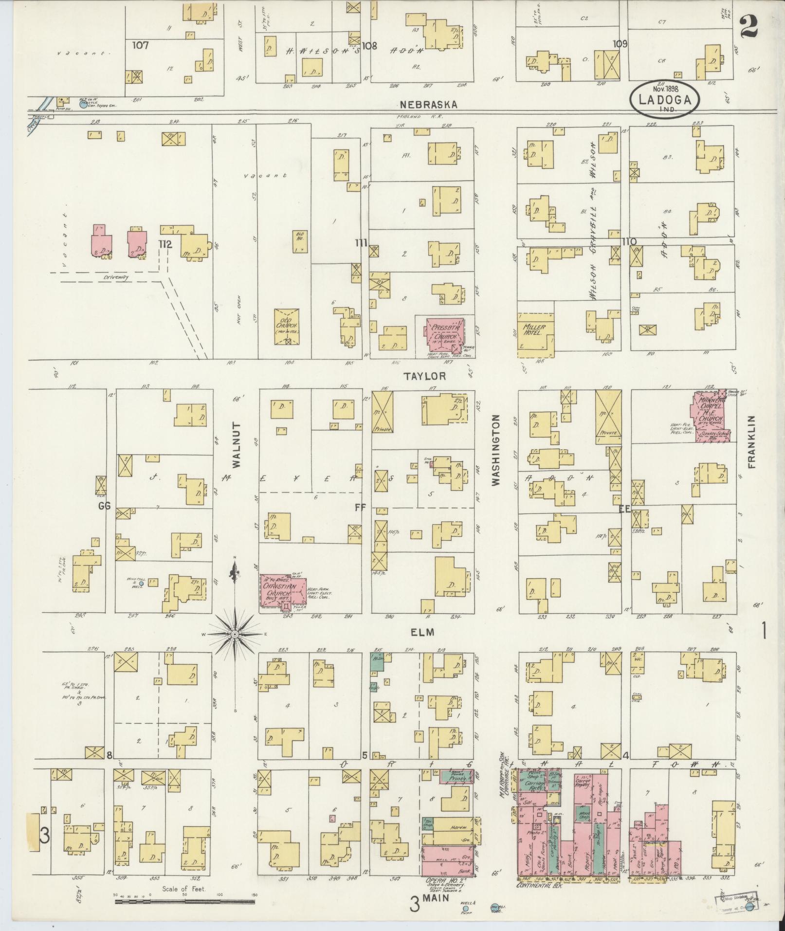 Sanborn Fire Insurance Map from Ladoga, Montgomery County, Indiana (1898), Sheet #0002 - Complete Map Set gallery image, historic Sanborn map, vintage wall art, Indiana Indiana