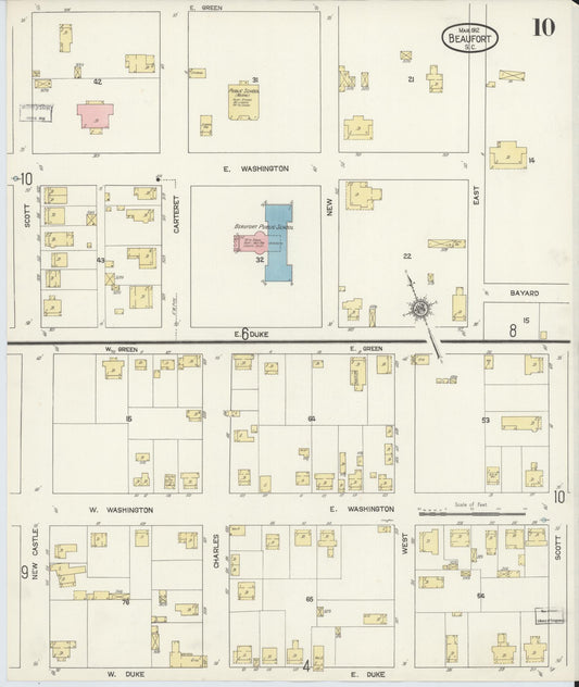Sanborn Fire Insurance Map from Beaufort, Beaufort County, South Carolina (1912), Sheet #0010 - Historic Sanborn Fire Insurance Map Print, vintage old map wall art, antique decor, genealogy gift, South Carolina South Carolina map