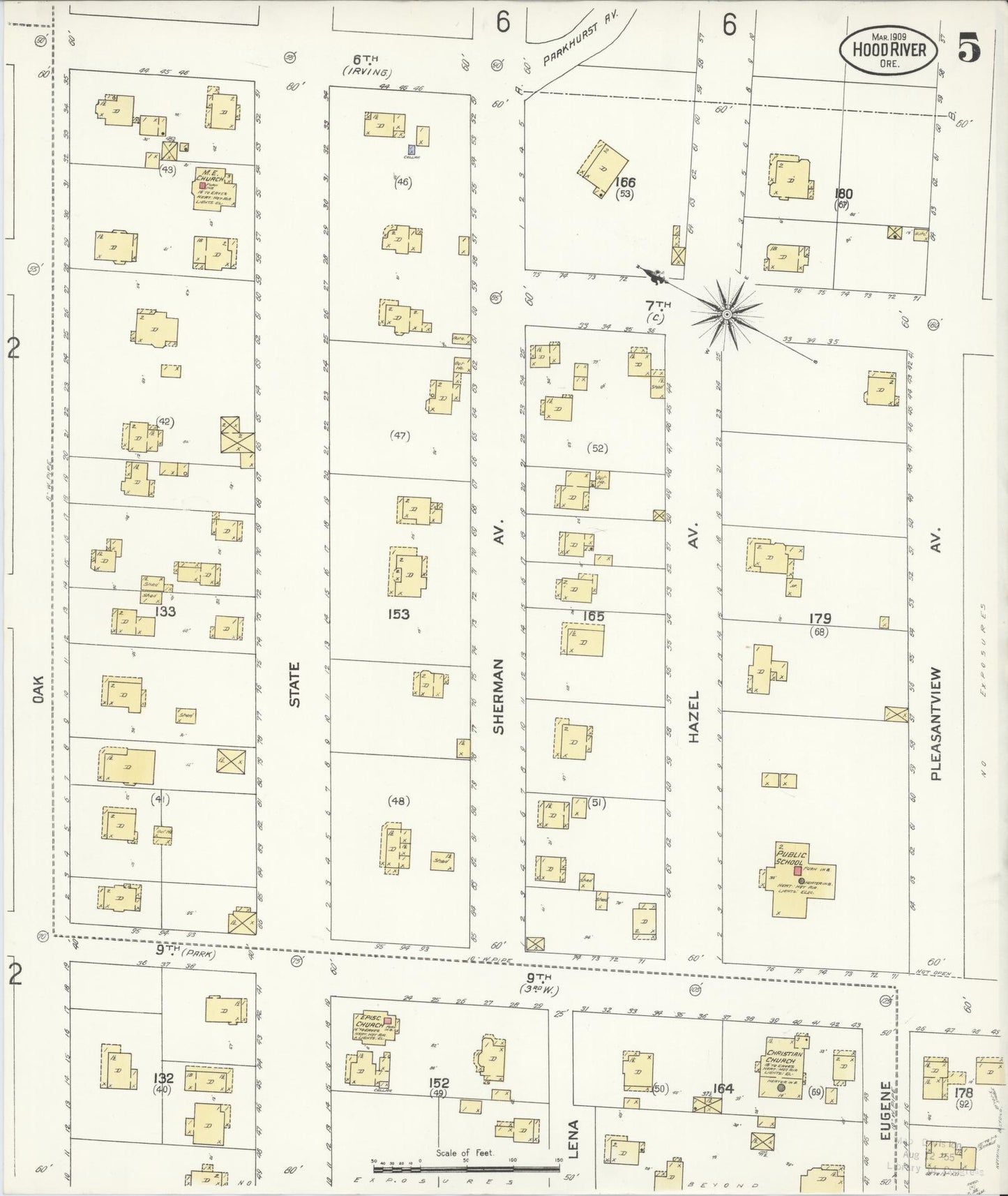 Sanborn Fire Insurance Map from Hood River, Hood River County, Oregon (1909), Sheet #0005 - Complete Map Set gallery image, historic Sanborn map, vintage wall art, Oregon Oregon
