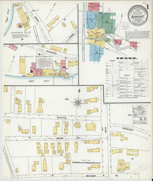 Sanborn Fire Insurance Map from Newport, Sullivan County, New Hampshire (1904), Sheet #0001 - Complete Map Set gallery image, historic Sanborn map, vintage wall art, New Hampshire New Hampshire