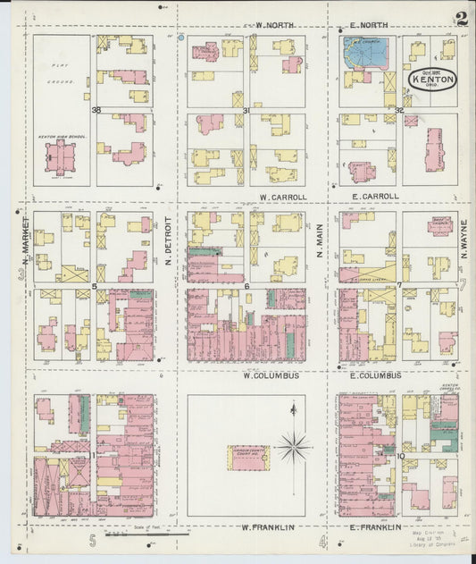 Sanborn Fire Insurance Map from Kenton, Hardin County, Ohio (1892), Sheet #0002 - Historic Sanborn Fire Insurance Map Print, vintage old map wall art, antique decor, genealogy gift, Ohio Ohio map