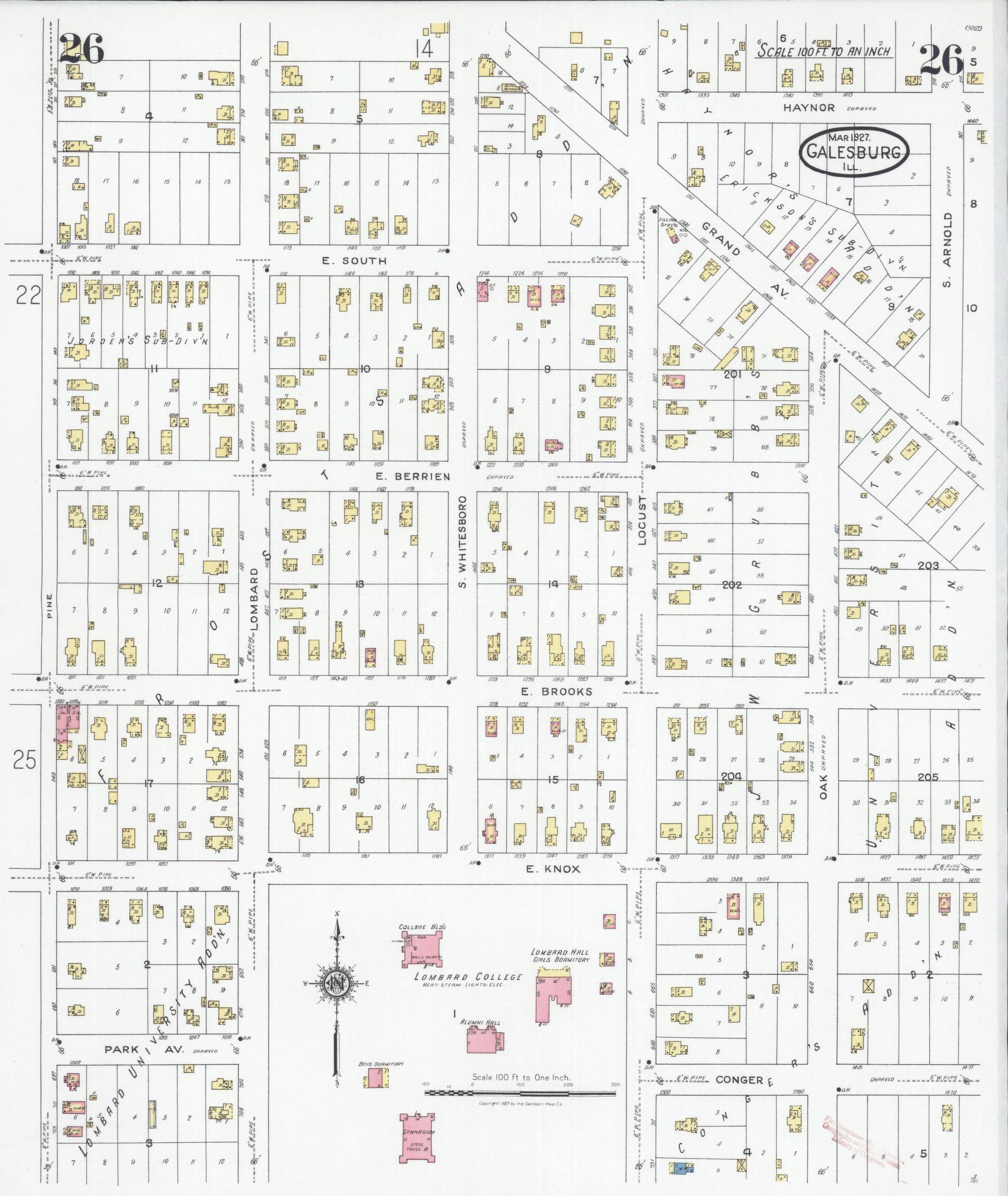 Sanborn Fire Insurance Map from Galesburg, Knox County, Illinois (1927), Sheet #0026 - Historic Sanborn Fire Insurance Map Print, vintage old map wall art, antique decor, genealogy gift, Illinois Illinois map