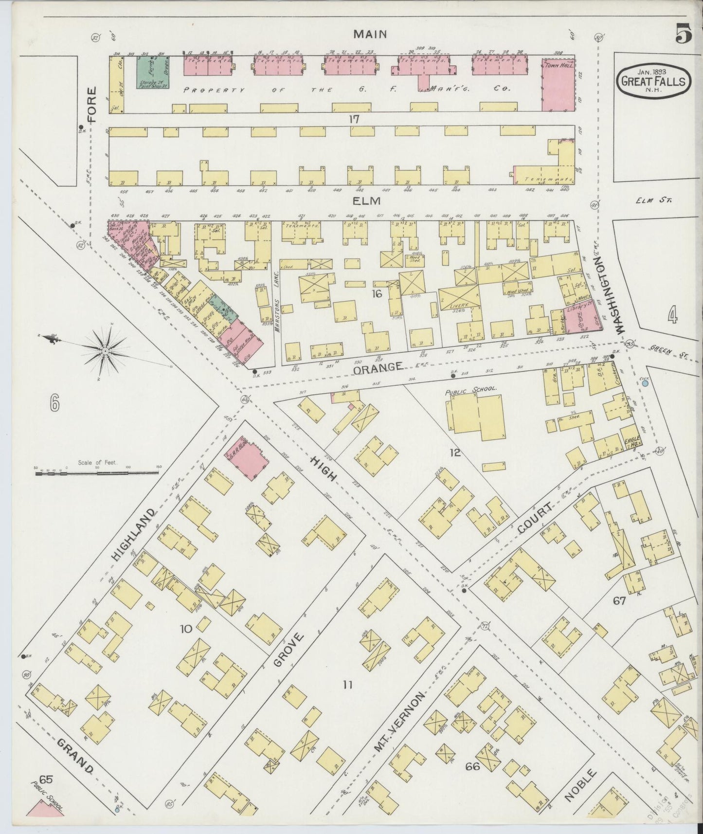 Sanborn Fire Insurance Map from Great Falls, Strafford County, New Hampshire (1893), Sheet #0005 - Complete Map Set gallery image, historic Sanborn map, vintage wall art, New Hampshire New Hampshire