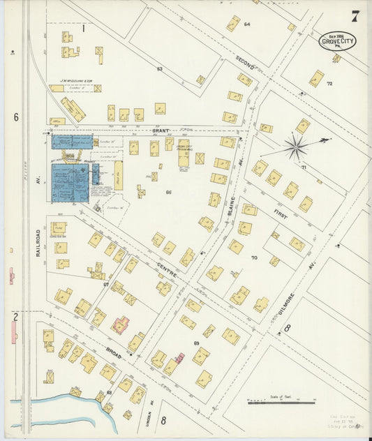 Sanborn Fire Insurance Map from Grove City, Mercer County, Pennsylvania (1906), Sheet #0007 - Historic Sanborn Fire Insurance Map Print, vintage old map wall art, antique decor, genealogy gift, Pennsylvania Pennsylvania map