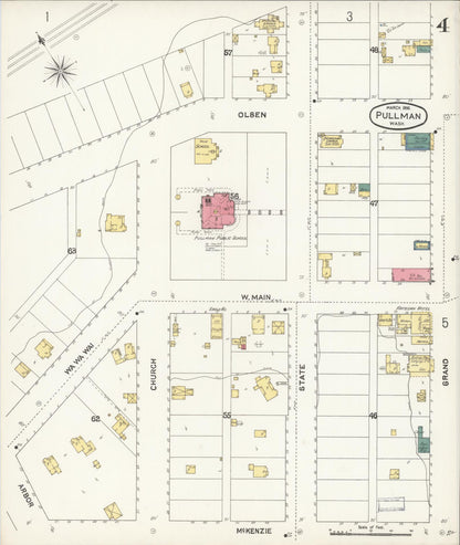 Sanborn Fire Insurance Map from Pullman, Whitman County, Washington (1896), Sheet #0004 - Complete Map Set gallery image, historic Sanborn map, vintage wall art, Washington Washington