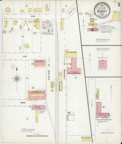 Sanborn Fire Insurance Map from Murray, Calloway County, Kentucky (1902), Sheet #0001 - Complete Map Set gallery image, historic Sanborn map, vintage wall art, Kentucky Kentucky