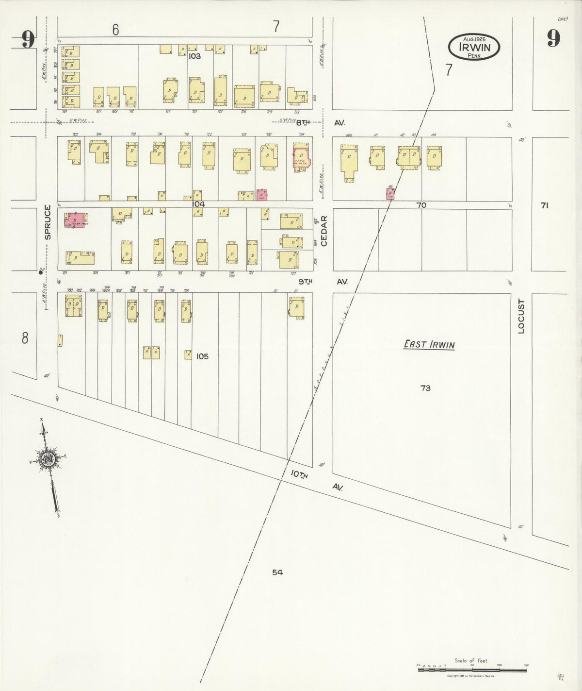 Sanborn Fire Insurance Map from Irwin, Westmoreland County, Pennsylvania (1925), Sheet #0009 - Complete Map Set gallery image, historic Sanborn map, vintage wall art, Pennsylvania Pennsylvania