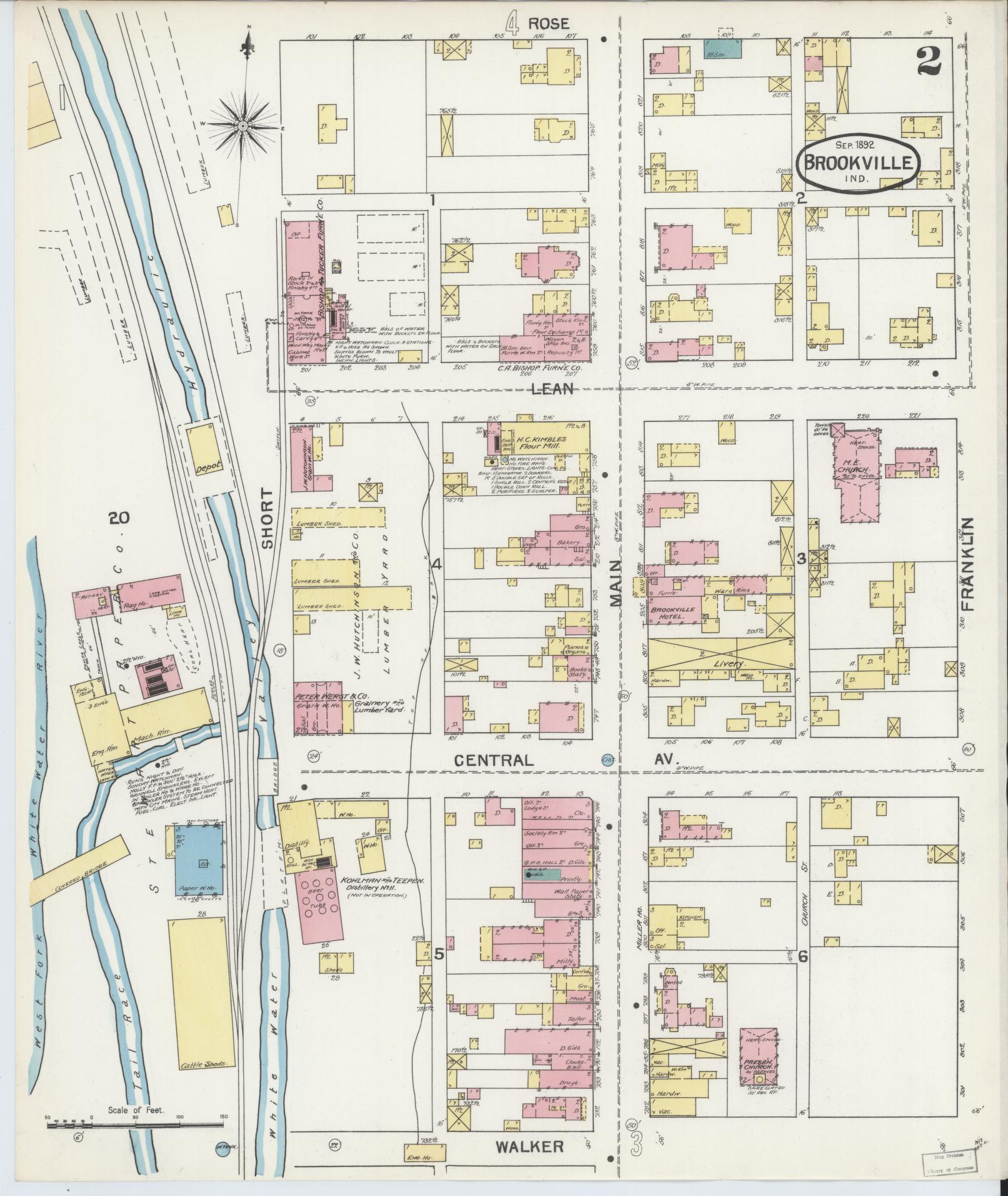 Sanborn Fire Insurance Map from Brookville, Franklin County, Indiana (1892), Sheet #0002 - Complete Map Set gallery image, historic Sanborn map, vintage wall art, Indiana Indiana