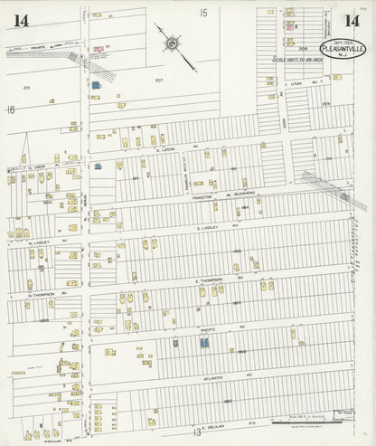 Sanborn Fire Insurance Map from Pleasantville, Atlantic County, New Jersey (1924), Sheet #0014 - Historic Sanborn Fire Insurance Map Print, vintage old map wall art, antique decor, genealogy gift, New Jersey New Jersey map