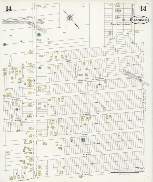 Sanborn Fire Insurance Map from Pleasantville, Atlantic County, New Jersey (1924), Sheet #0014 - Historic Sanborn Fire Insurance Map Print, vintage old map wall art, antique decor, genealogy gift, New Jersey New Jersey map