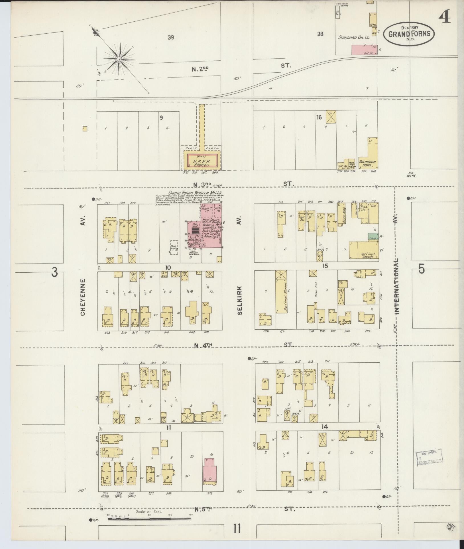 Sanborn Fire Insurance Map from Grand Forks, Grand Forks County, North Dakota (1897), Sheet #0004 - Historic Sanborn Fire Insurance Map Print, vintage old map wall art, antique decor, genealogy gift, North Dakota North Dakota map