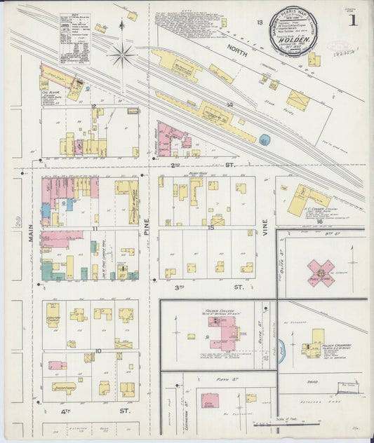 Sanborn Fire Insurance Map from Holden, Johnson County, Missouri (1892), Sheet #0001 - Historic Sanborn Fire Insurance Map Print, vintage old map wall art, antique decor, genealogy gift, Missouri Missouri map