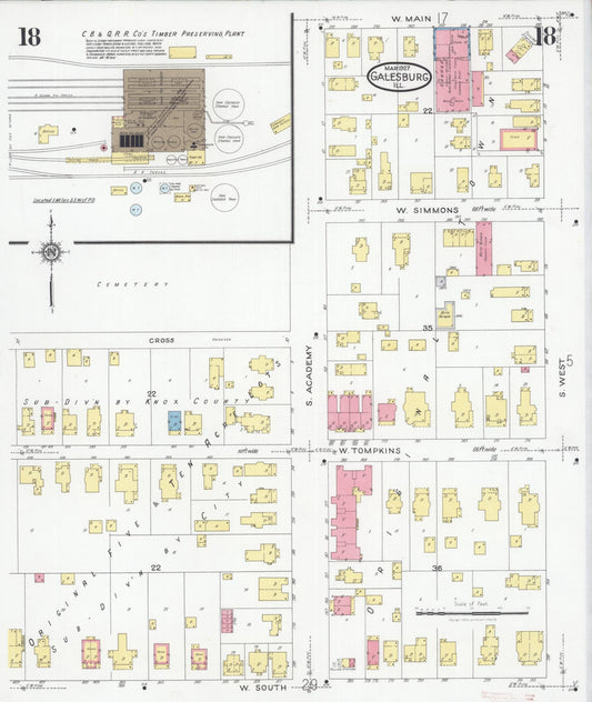 Sanborn Fire Insurance Map from Galesburg, Knox County, Illinois (1927), Sheet #0018 - Historic Sanborn Fire Insurance Map Print, vintage old map wall art, antique decor, genealogy gift, Illinois Illinois map