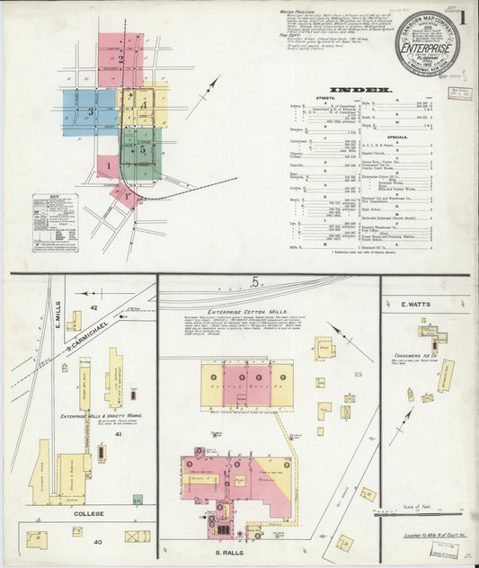 Sanborn Fire Insurance Map from Enterprise, Coffee County, Alabama (1910), Sheet #0001 - Historic Sanborn Fire Insurance Map Print, vintage old map wall art, antique decor, genealogy gift, Alabama Alabama map
