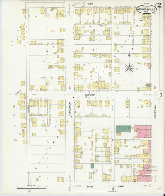Sanborn Fire Insurance Map from Moundsville, Marshall County, West Virginia (1909), Sheet #0002 - Historic Sanborn Fire Insurance Map Print, vintage old map wall art, antique decor, genealogy gift, West Virginia West Virginia map