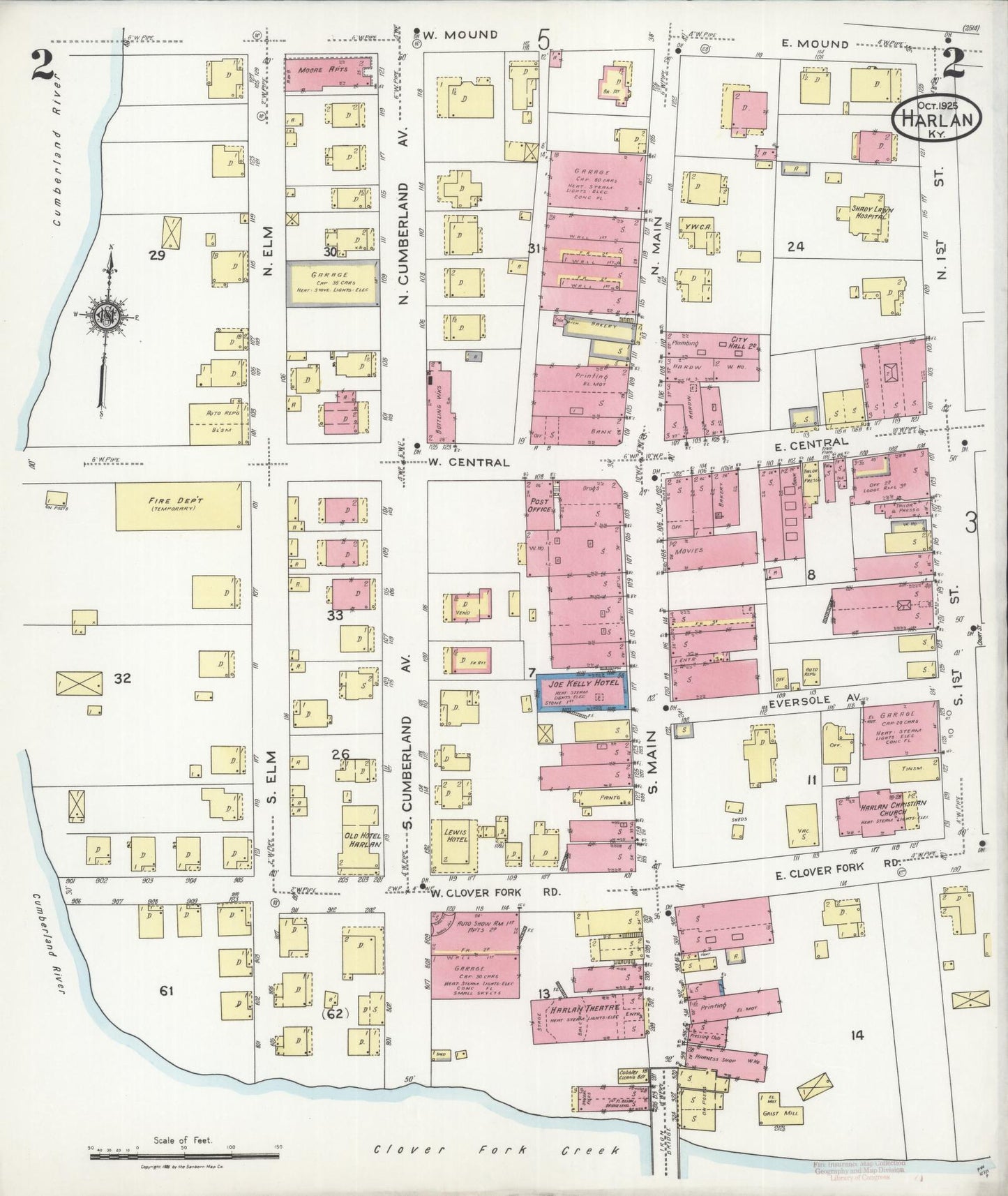 Sanborn Fire Insurance Map from Harlan, Harlan County, Kentucky (1925), Sheet #0002 - Complete Map Set gallery image, historic Sanborn map, vintage wall art, Kentucky Kentucky