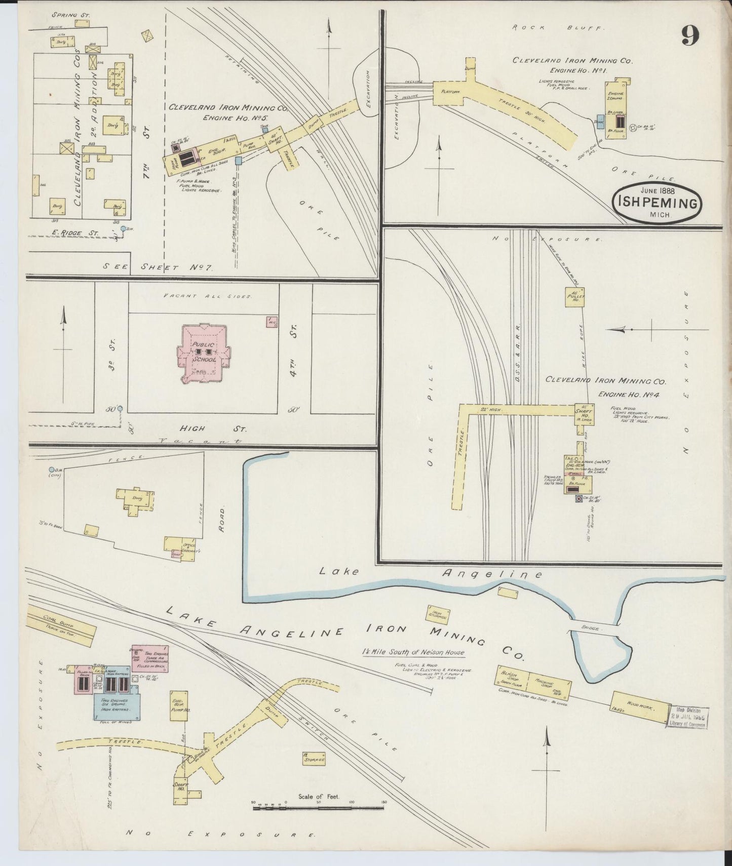 Sanborn Fire Insurance Map from Ishpeming, Marquette County, Michigan (1888), Sheet #0009 - Complete Map Set gallery image, historic Sanborn map, vintage wall art, Michigan Michigan