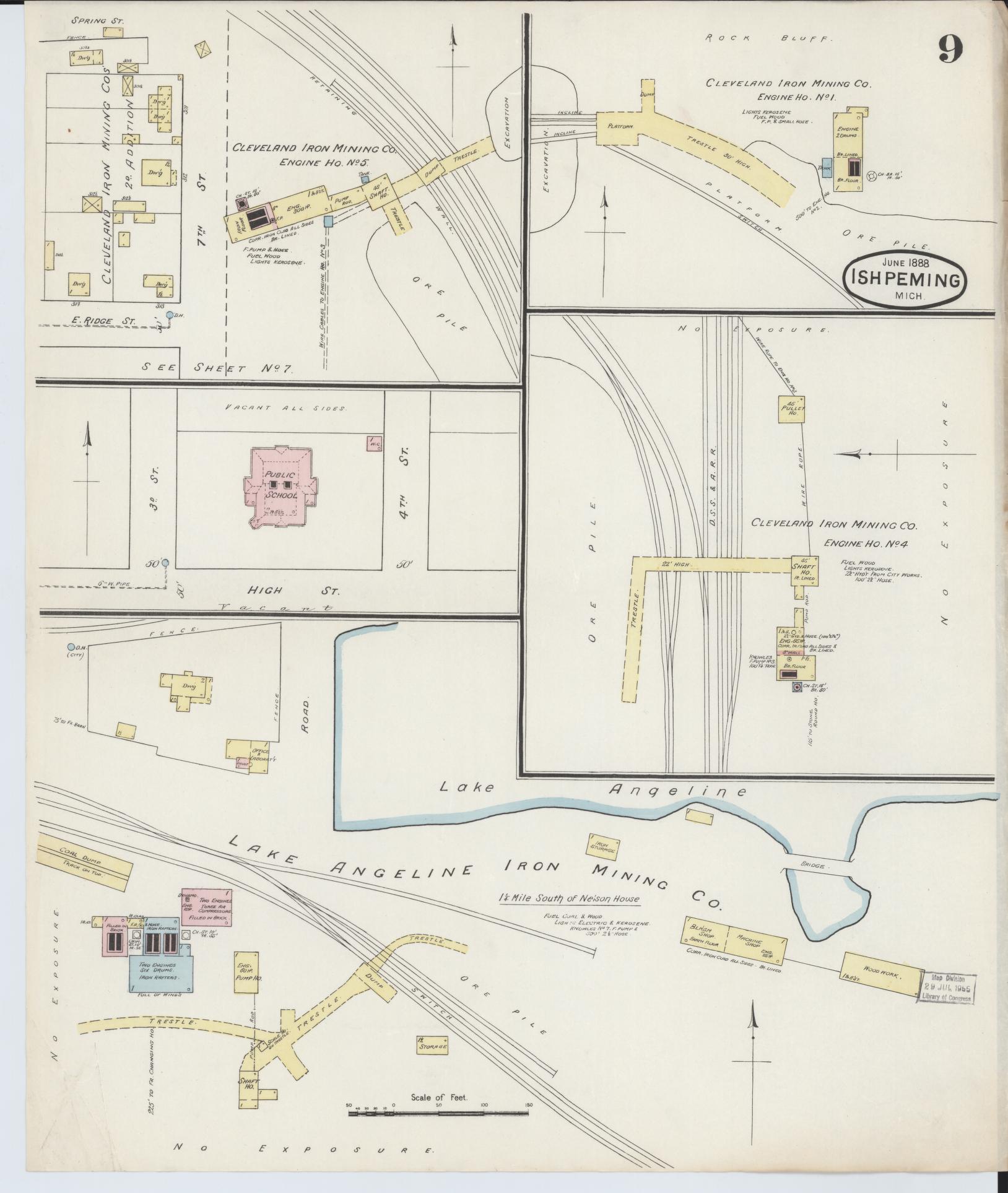 Sanborn Fire Insurance Map from Ishpeming, Marquette County, Michigan (1888), Sheet #0009 - Complete Map Set gallery image, historic Sanborn map, vintage wall art, Michigan Michigan