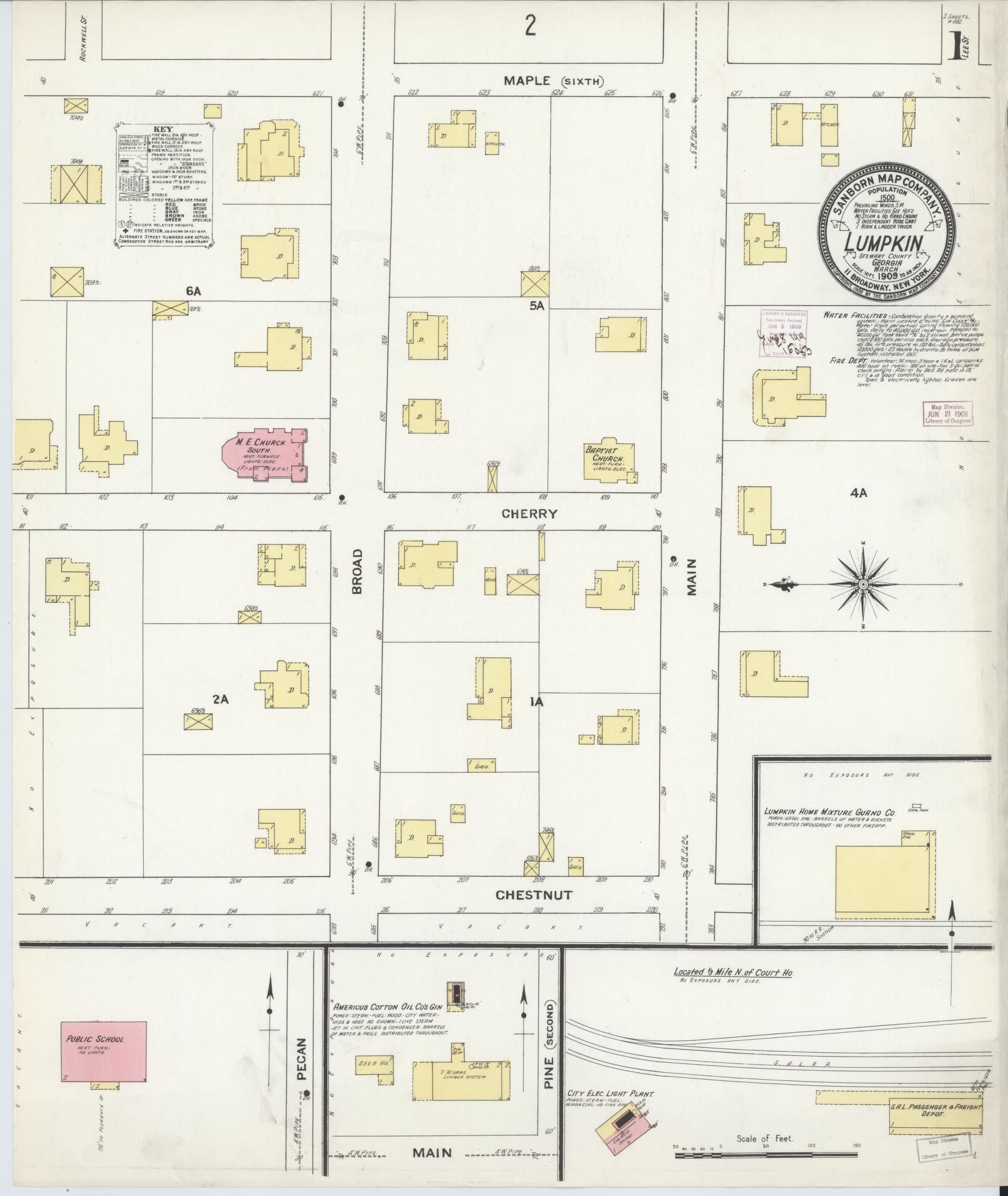 Sanborn Fire Insurance Map from Lumpkin, Stewart County, Georgia (1909), Sheet #0001 - Complete Map Set gallery image, historic Sanborn map, vintage wall art, Georgia Georgia