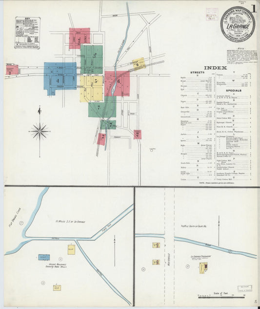 Sanborn Fire Insurance Map from La Grange, Troup County, Georgia (1906), Sheet #0001 - Historic Sanborn Fire Insurance Map Print, vintage old map wall art, antique decor, genealogy gift, Georgia Georgia map
