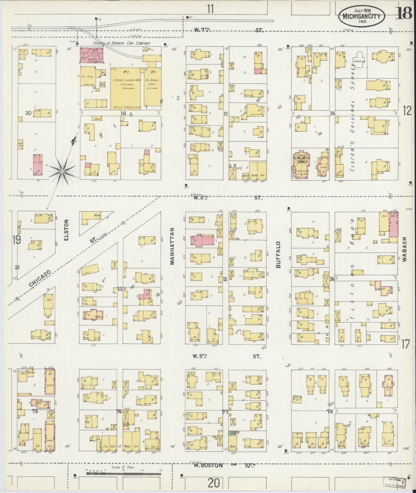 Sanborn Fire Insurance Map from Michigan City, La Porte County, Indiana (1899), Sheet #0018 - Historic Sanborn Fire Insurance Map Print, vintage old map wall art, antique decor, genealogy gift, Indiana Indiana map