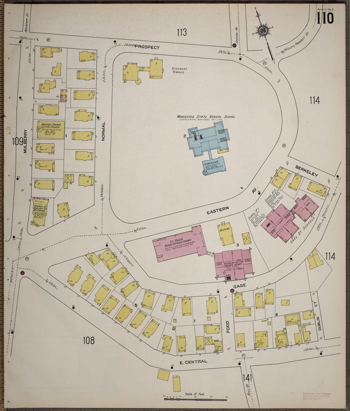 Sanborn Fire Insurance Map from Worcester, Worcester County, Massachusetts (1910), Sheet #0110 - Complete Map Set gallery image, historic Sanborn map, vintage wall art, Massachusetts Massachusetts