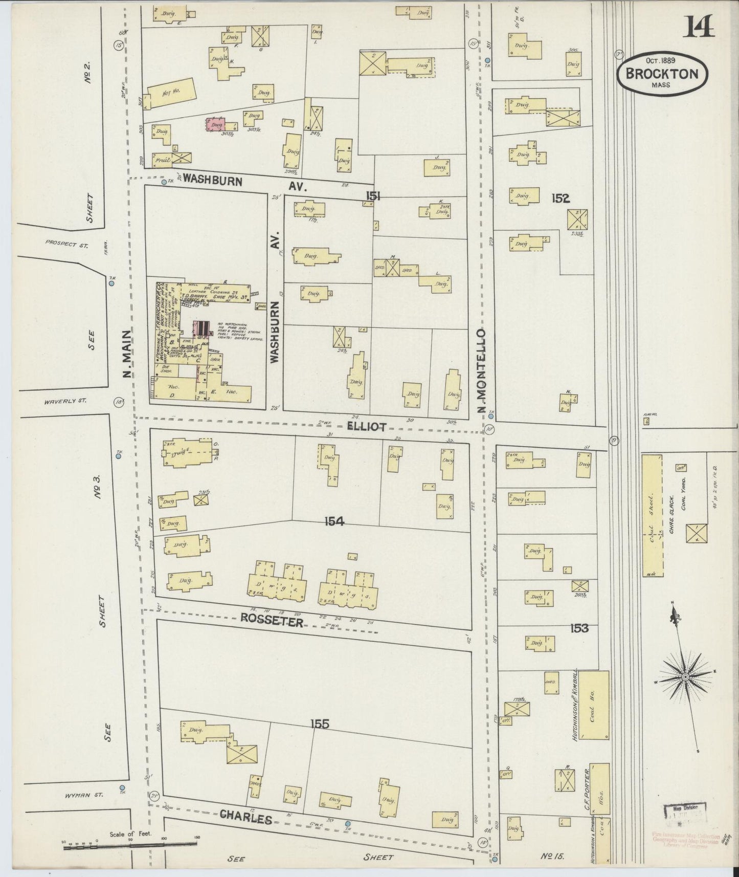 Sanborn Fire Insurance Map from Brockton, Plymouth County, Massachusetts (1889), Sheet #0014 - Complete Map Set gallery image, historic Sanborn map, vintage wall art, Massachusetts Massachusetts