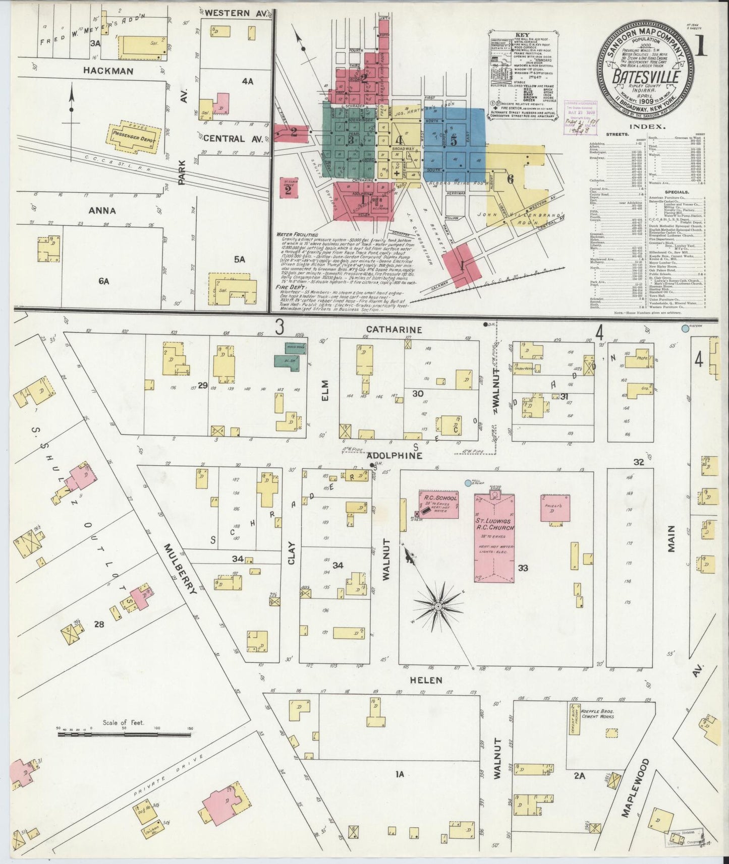 Sanborn Fire Insurance Map from Batesville, Ripley County, Indiana (1909), Sheet #0001 - Complete Map Set gallery image, historic Sanborn map, vintage wall art, Indiana Indiana