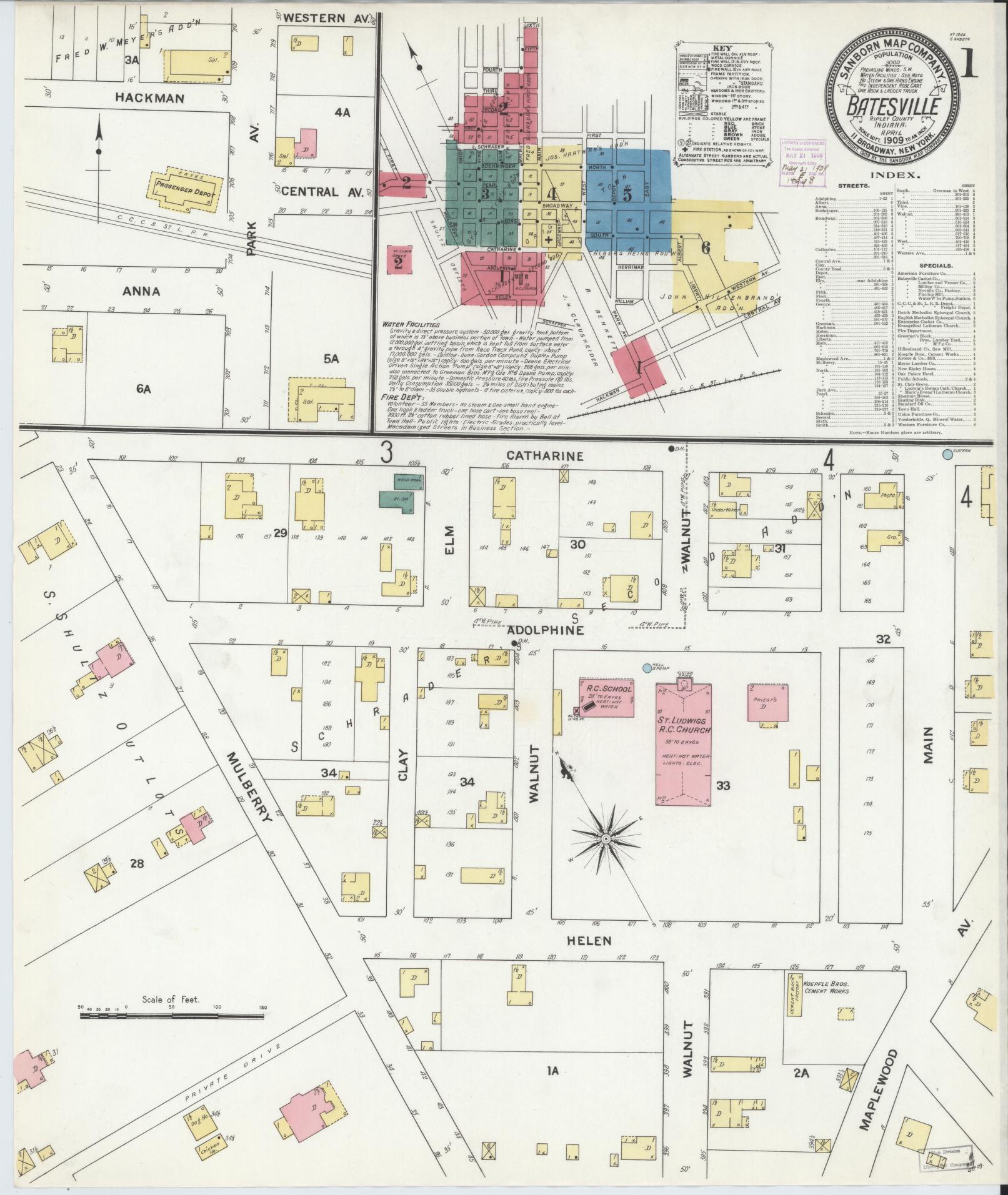 Sanborn Fire Insurance Map from Batesville, Ripley County, Indiana (1909), Sheet #0001 - Complete Map Set gallery image, historic Sanborn map, vintage wall art, Indiana Indiana