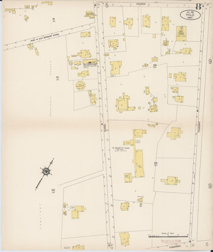 Sanborn Fire Insurance Map from Hilo, Hawaii County, Hawaii (1914), Sheet #0008 - Historic Sanborn Fire Insurance Map Print, vintage old map wall art