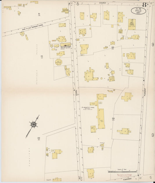 Sanborn Fire Insurance Map from Hilo, Hawaii County, Hawaii (1914), Sheet #0008 - Historic Sanborn Fire Insurance Map Print, vintage old map wall art
